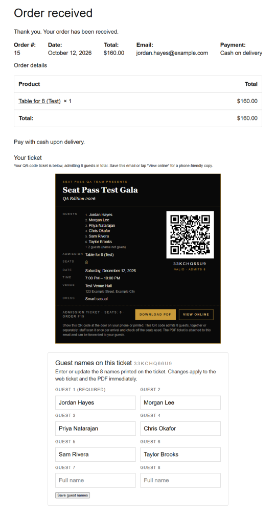 Ticket card in the order email.